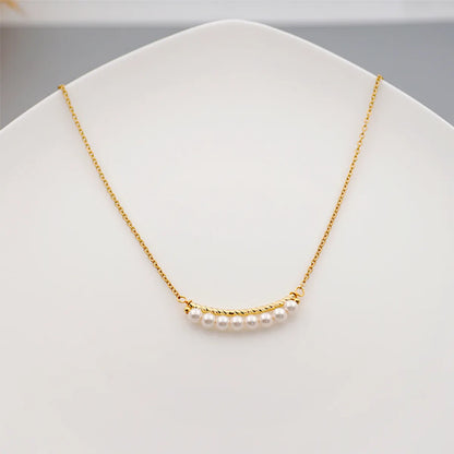 Titanium Steel Gold Plated Simple Style Geometric Inlay Artificial Pearls Necklace