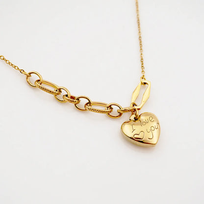 Titanium Steel Gold Plated Simple Style Heart Shape Sweater Chain Necklace