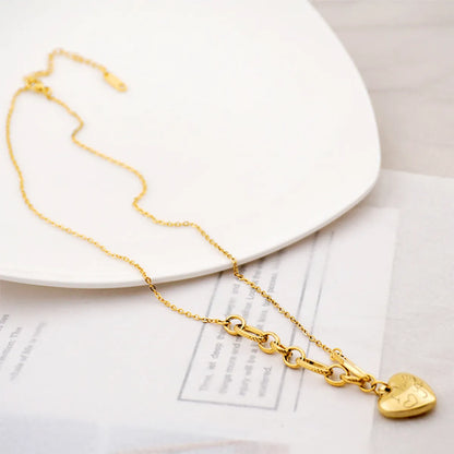 Titanium Steel Gold Plated Simple Style Heart Shape Sweater Chain Necklace