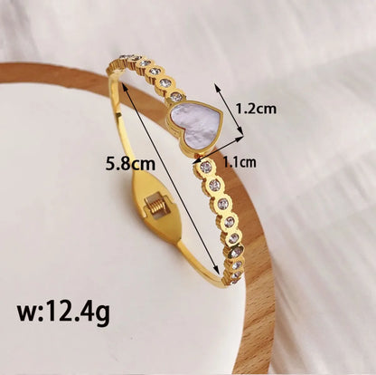 Simple Style Heart Shape 304 Stainless Steel Titanium Steel 18K Gold Plated Shell Bangle In Bulk