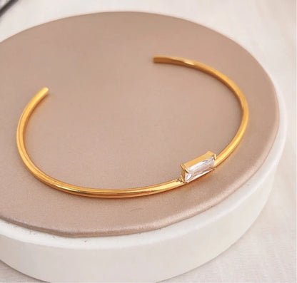 Simple Style Solid Color 304 Stainless Steel Titanium Steel 18K Gold Plated Artificial Rhinestones Bangle In Bulk