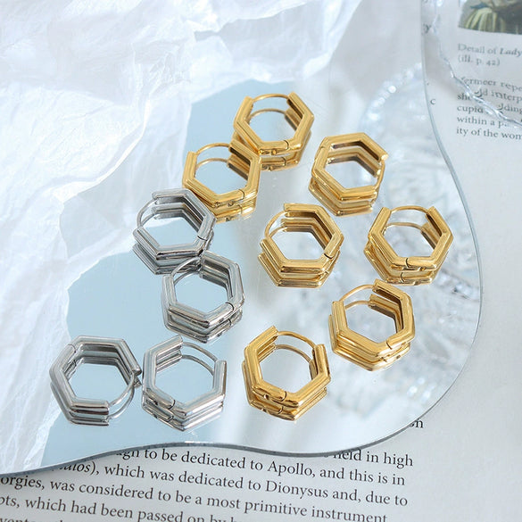 316L Stainless Steel Gold Plated Ushape Polygonal Women's Earrings