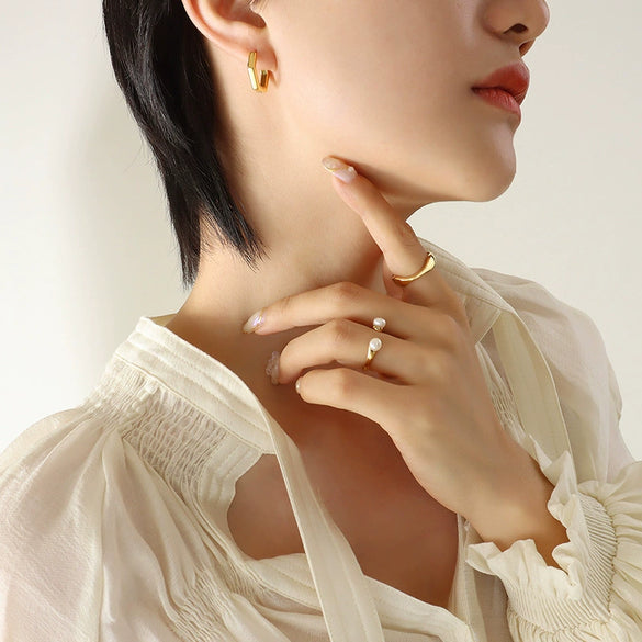 316L Stainless Steel Gold Plated Ushape Polygonal Women's Earrings