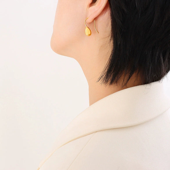 Titanium Steel Gold Plated Water Drop Shape Fashion Trendy Personality Geometric Ear Jewelry