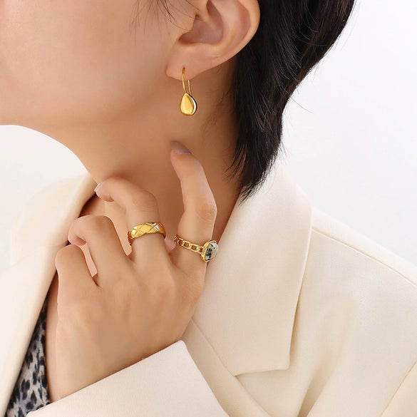 Titanium Steel Gold Plated Water Drop Shape Fashion Trendy Personality Geometric Ear Jewelry