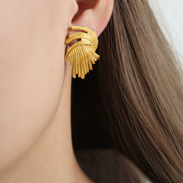 316L Stainless Steel Gold Plated Wheat Ear Studs For Women Geometric Pattern Electroplated Simple Design High Grade