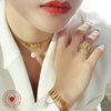 Titanium Steel Gold Plated Women's Jewelry Set With Letter M Tassel Pearl Collar Necklace And Bracelet
