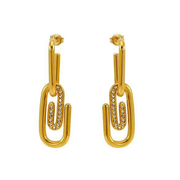 Titanium Steel Goldplated Diamondencrusted Paperclip Design Women's Earrings