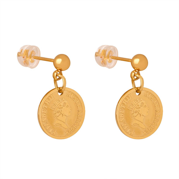 316L Stainless Steel Goldplated Embossed Cartoon Character Pendant Earrings For Women