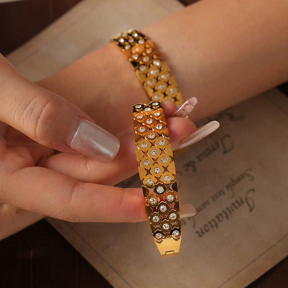 316L Stainless Steel Goldplated Geometric Hollowout Jewelry Bracelet