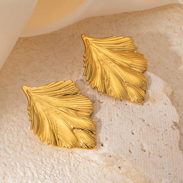 Titanium Steel Goldplated Geometric Leaf Earrings For Women