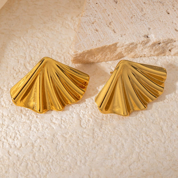 Titanium Steel Goldplated Geometric Leaf Earrings For Women