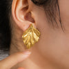 Titanium Steel Goldplated Geometric Leaf Earrings For Women