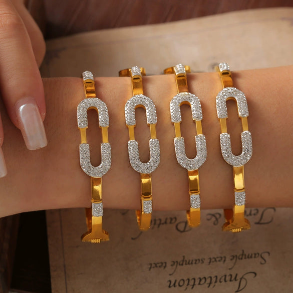 Titanium Steel Goldplated Geometric Paper Clip Love Retro Personality Fadefree Bracelet