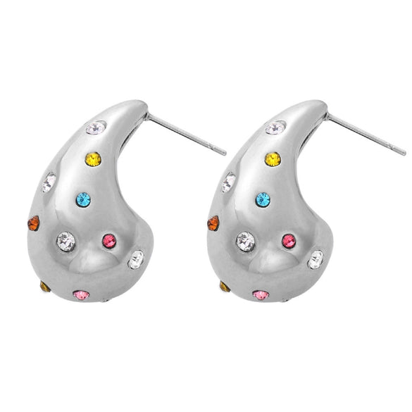 316L Stainless Steel Goldplated Geometric Water Drop Diamondembedded Beading Earrings For Women