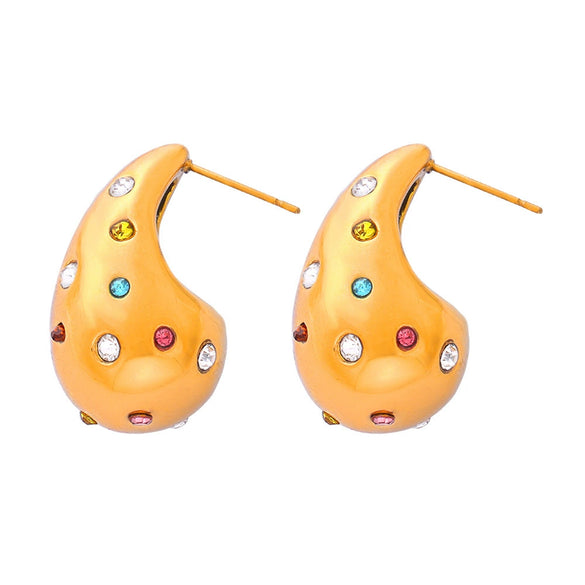 316L Stainless Steel Goldplated Geometric Water Drop Diamondembedded Beading Earrings For Women