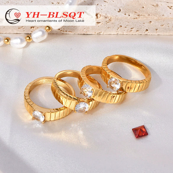 Titanium Steel Goldplated Geometric Women's Simple Cold Style Fashion Decorative Diamond Ring