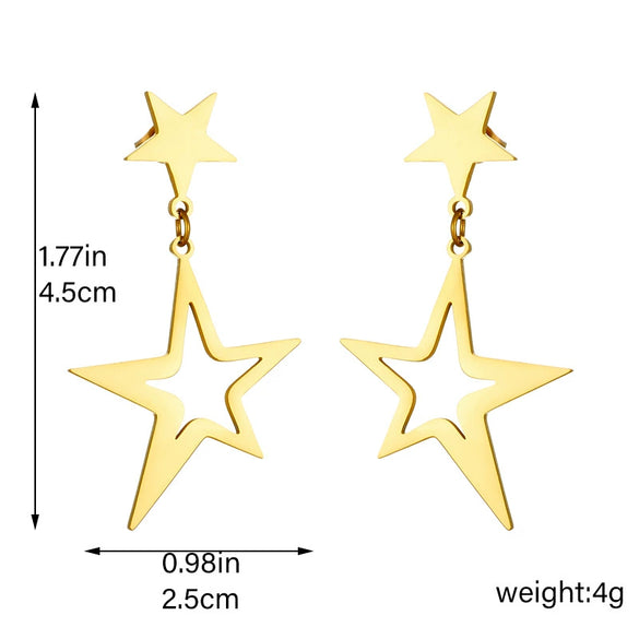 Titanium Steel Goldplated Hollow Irregular Fivepointed Star Pendant Earrings For Women Fashion Creative Design