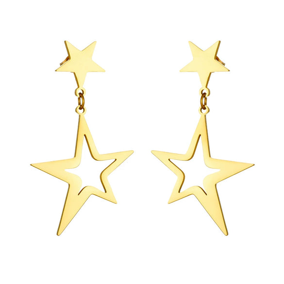 Titanium Steel Goldplated Hollow Irregular Fivepointed Star Pendant Earrings For Women Fashion Creative Design