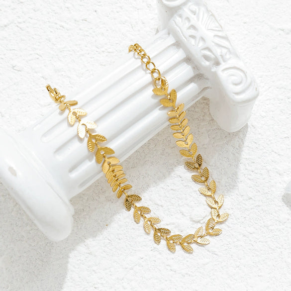 Titanium Steel Goldplated Leaf Bracelet For Women Fashionable Jewelry