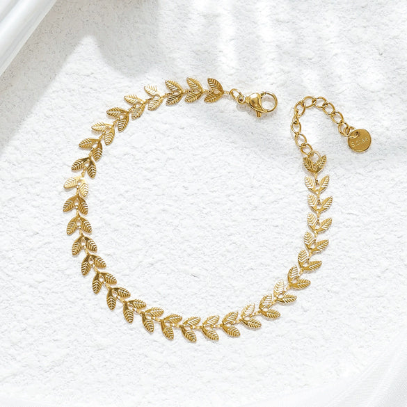 Titanium Steel Goldplated Leaf Bracelet For Women Fashionable Jewelry