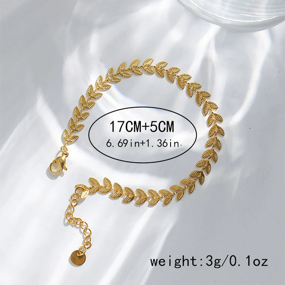 Titanium Steel Goldplated Leaf Bracelet For Women Fashionable Jewelry