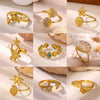 Titanium Steel Goldplated Open Ring With Starfish Design And Zircon Accents For Women