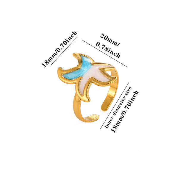 Titanium Steel Goldplated Open Ring With Starfish Design And Zircon Accents For Women