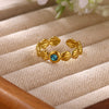 Titanium Steel Goldplated Open Ring With Starfish Design And Zircon Accents For Women