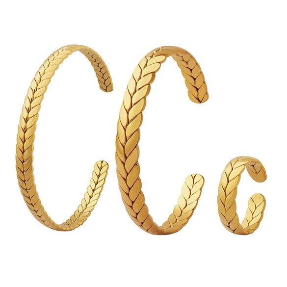 316L Stainless Steel Goldplated Personality Ring And Wheat Bracelet Jewelry With Colorfree Opening Design
