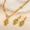 Titanium Steel Goldplated Personality Spliced Palm Eyes Cut Out Necklace And Earrings Set