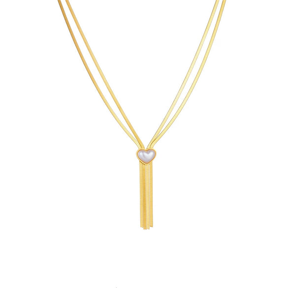 Titanium Steel Goldplated Retro Chain Tassel Pearl Love Multilayer Women's Necklace