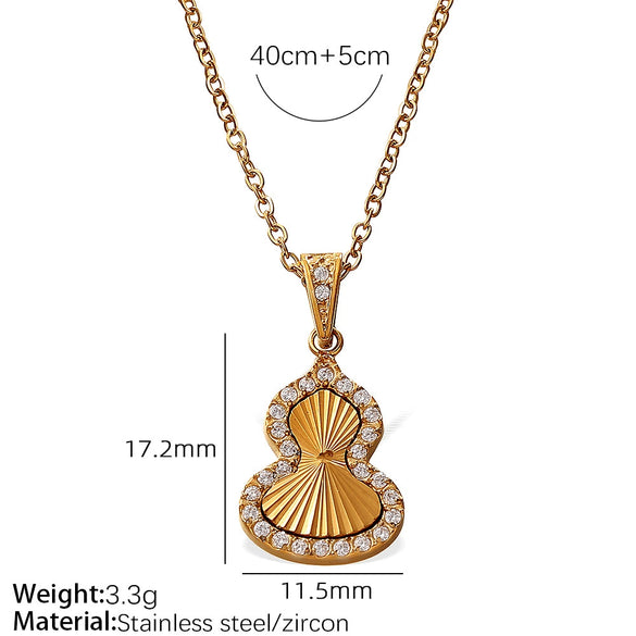 316L Stainless Steel Gourd Pendant Necklace With Flower Design For Women Electroplated Light Luxury Style