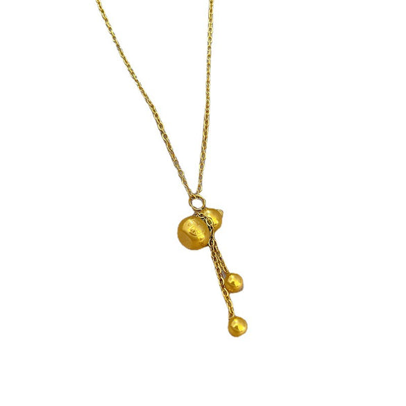 Titanium Steel Gourd Shaped Women's Necklace With Geometric Pattern And Diamond Design