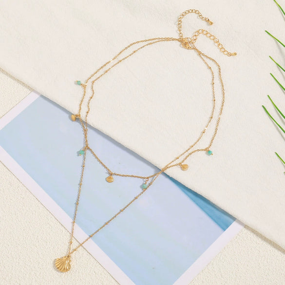 Titanium Steel Handmade Geometric Fanshaped Stacked Clavicle Chain Necklace