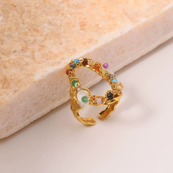 Titanium Steel Handmade Geometric Open Ring For Women