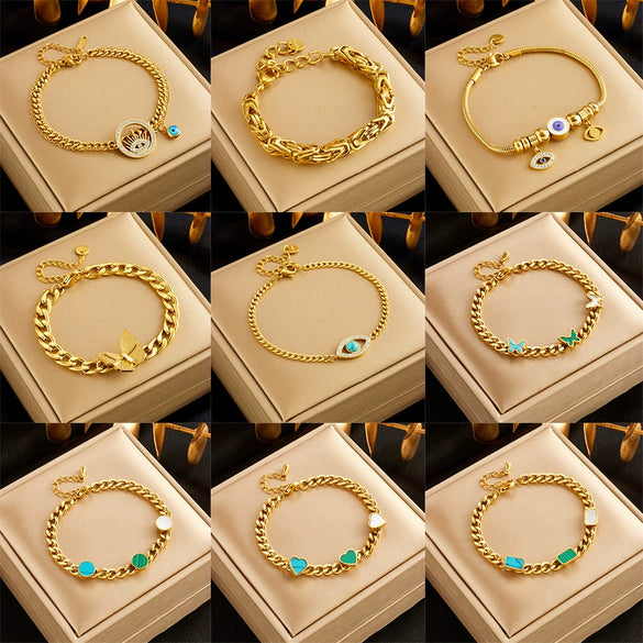 Titanium Steel Heart And Butterfly Shaped Electroplated Women's Bracelet