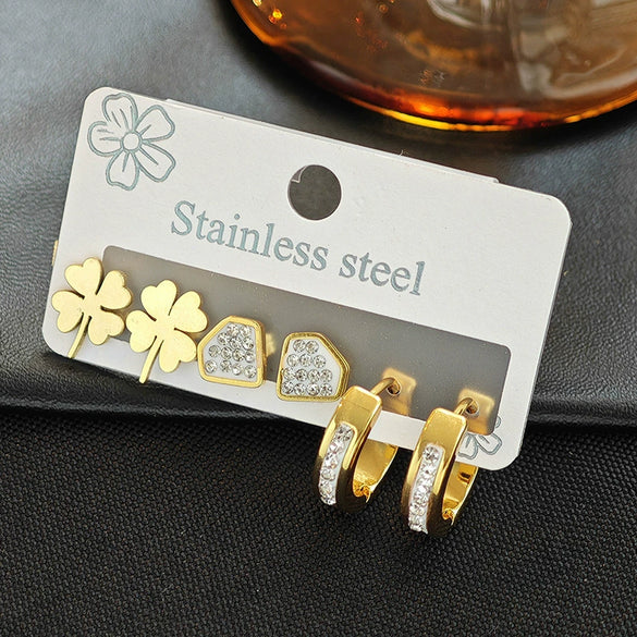 Titanium Steel Heart And Four Leaf Clover Earrings Electroplated Fashion Design For Women
