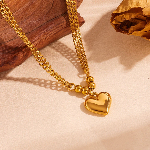 Titanium Steel Heart And Round Pattern Love Jewelry Set Necklace And Bracelet Electroplating Style For Women