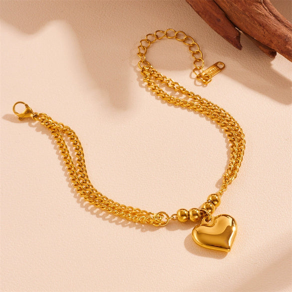 Titanium Steel Heart And Round Pattern Love Jewelry Set Necklace And Bracelet Electroplating Style For Women