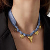 Titanium Steel Heart Bow Pendant Necklace And Bracelet With Electroplating