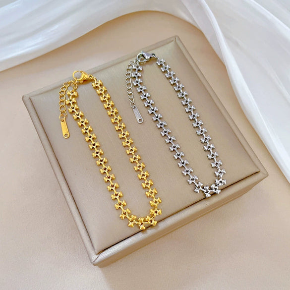 Titanium Steel Heart Dog Bone Chain Bracelet For Women With Gold Inlaid Constellation Pattern Retro Style