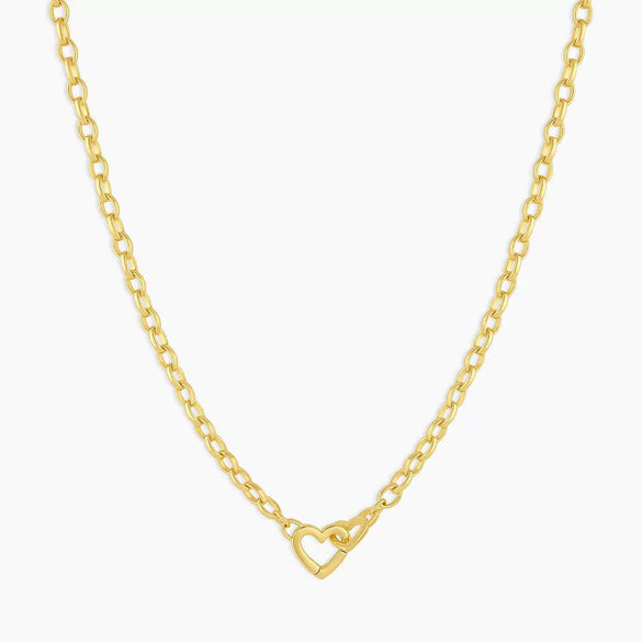 Titanium Steel Heart Double Buckle Paper Clip Necklace Furnace Vacuum Plated 18K Real Gold For Women