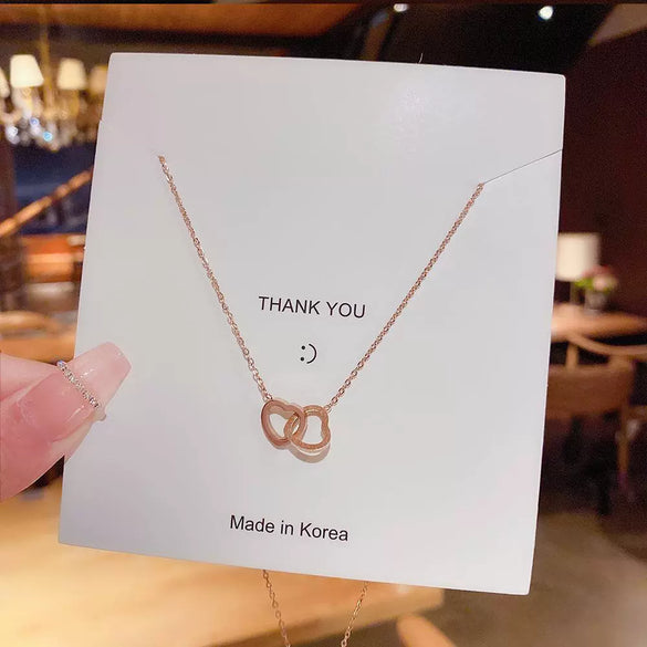 Titanium Steel Heart Double Ring Clavicle Necklace For Women Light Luxury Niche Design