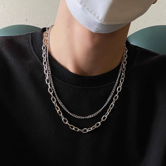 Titanium Steel Heart Doublelayer Ot Buckle Unisex Hiphop Clavicle Necklace With Geometric Pattern And Polishing Treatment