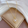 Titanium Steel Heart Full Diamond Real Gold Electroplated Light Luxury Style Women's Necklace With Geometric Pattern