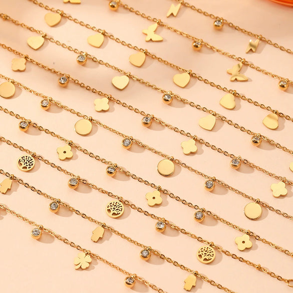 Titanium Steel Heart Pattern Cartoon Style Electroplated Women's Diamond Pendant Bracelet