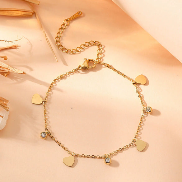 Titanium Steel Heart Pattern Cartoon Style Electroplated Women's Diamond Pendant Bracelet
