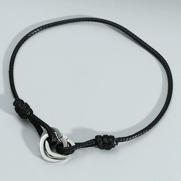 Titanium Steel Heart Pattern Hollow Three Heart Love Unisex Couple Adjustable Hand Rope Bracelet
