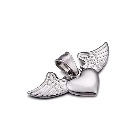 Titanium Steel Heart Pendant Necklace With Angel Wings And Electroplating Process
